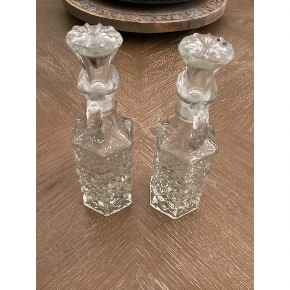 Vintage Anchor  Hocking Wexford Glass Cruets Oil And Vinegar Set of 2